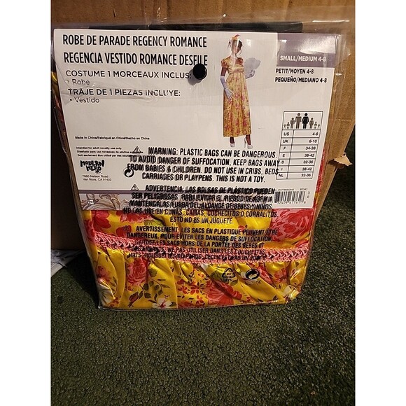 Regency Romance Parade Gown Bridgerton Costume Yellow Pink Floral Women's S/M - Picture 4 of 6